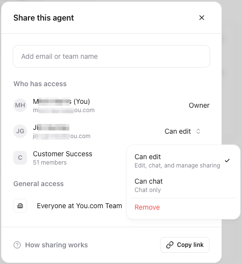 Modifying Agent Sharing Permissions